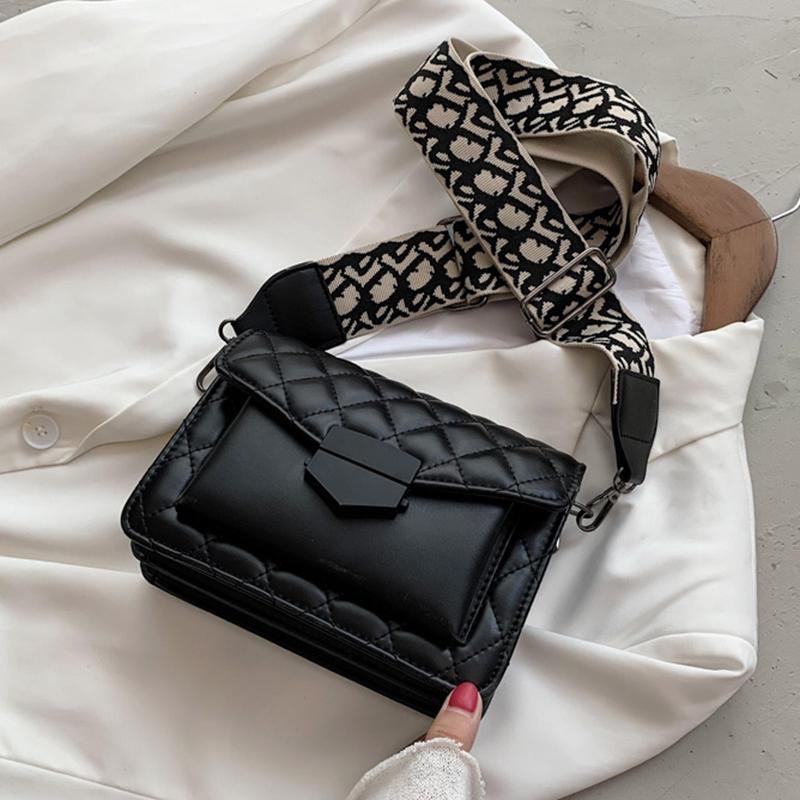 Quilted Crossbody Bag with Wide Shoulder Strap for Women