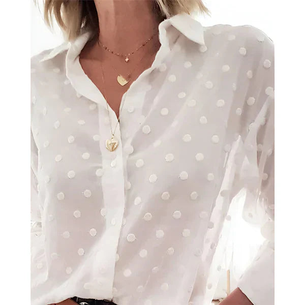 Blouse Button Up Long Sleeve Polka Dot Relaxed Fit Casual Style