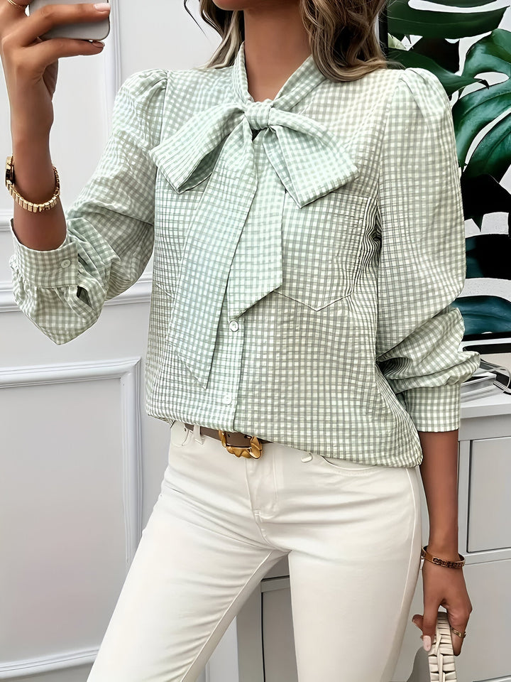 Blouse Bow Tie Neck Long Sleeve Relaxed Fit Casual Style