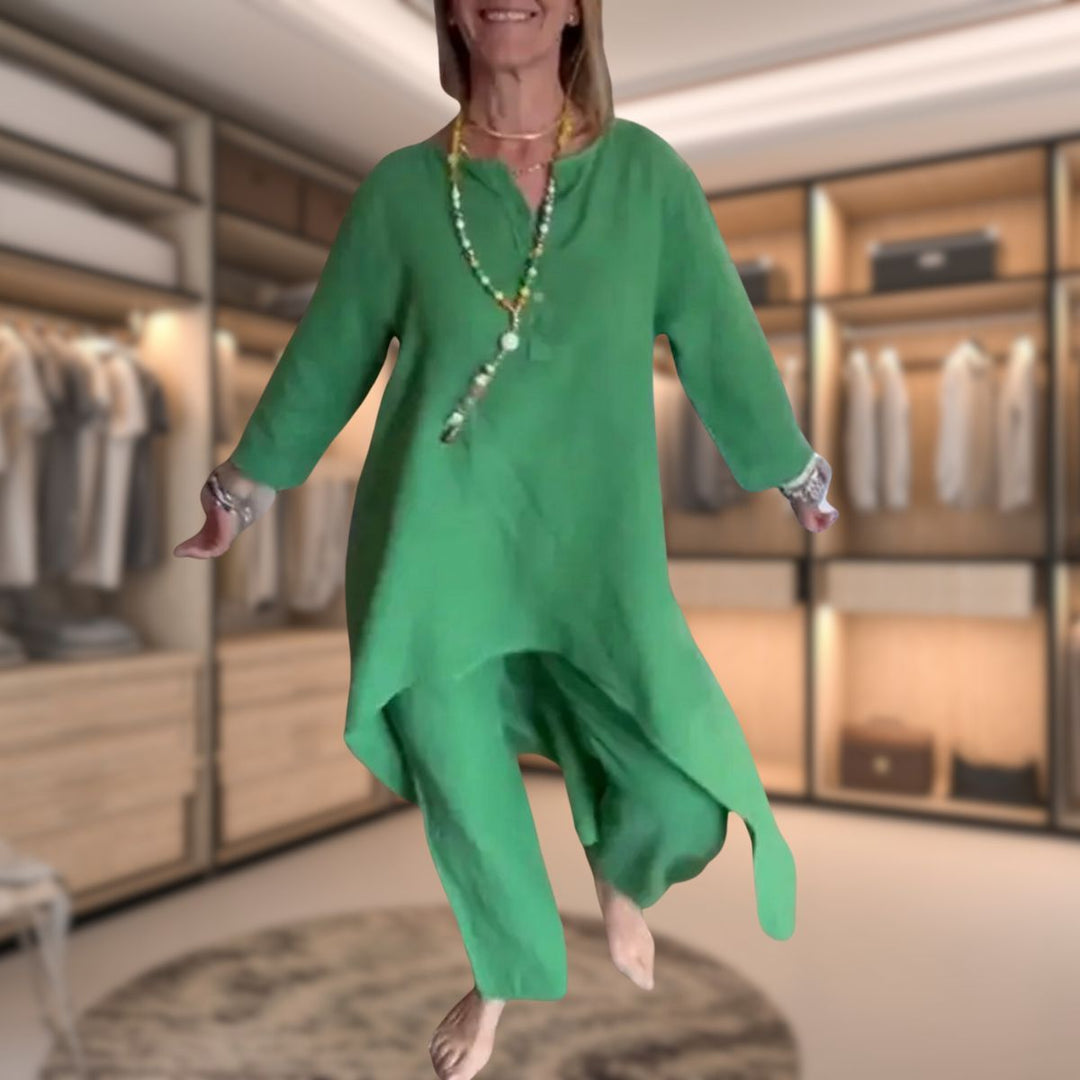 Two Piece Set Long Tunic Top Relaxed Trousers Comfortable Style
