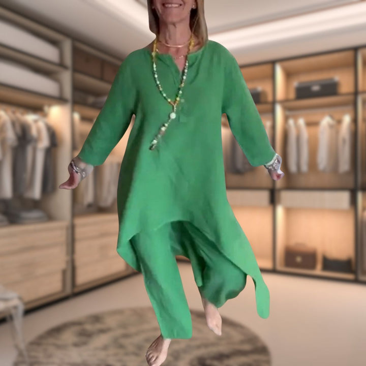 Two Piece Set Long Tunic Top Relaxed Trousers Comfortable Style