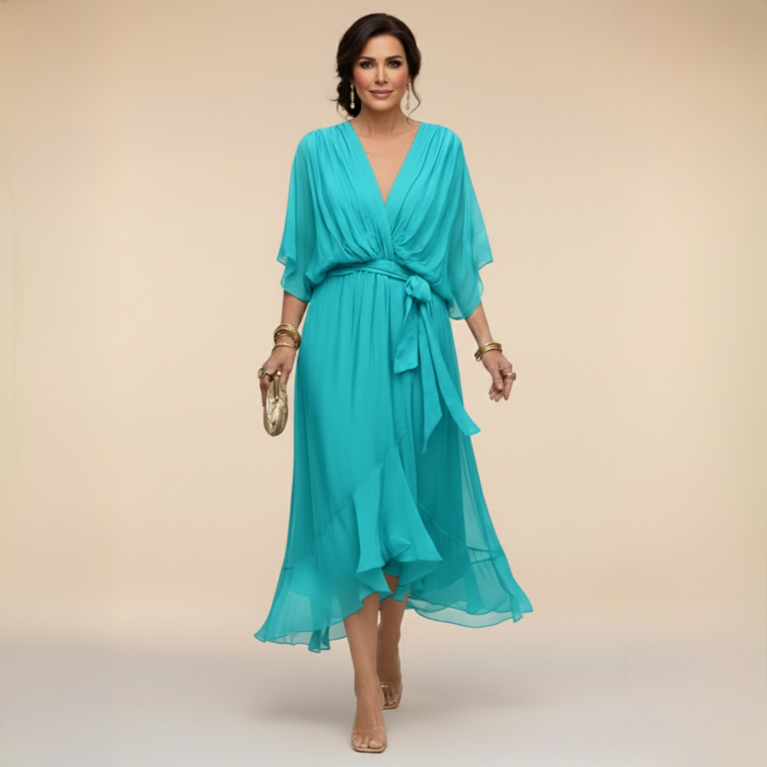 Maxi Dress V Neck Flowing Silhouette Elegant Feminine Style