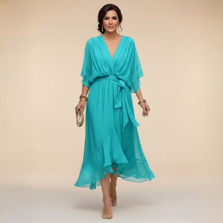 Maxi Dress V Neck Flowing Silhouette Elegant Feminine Style