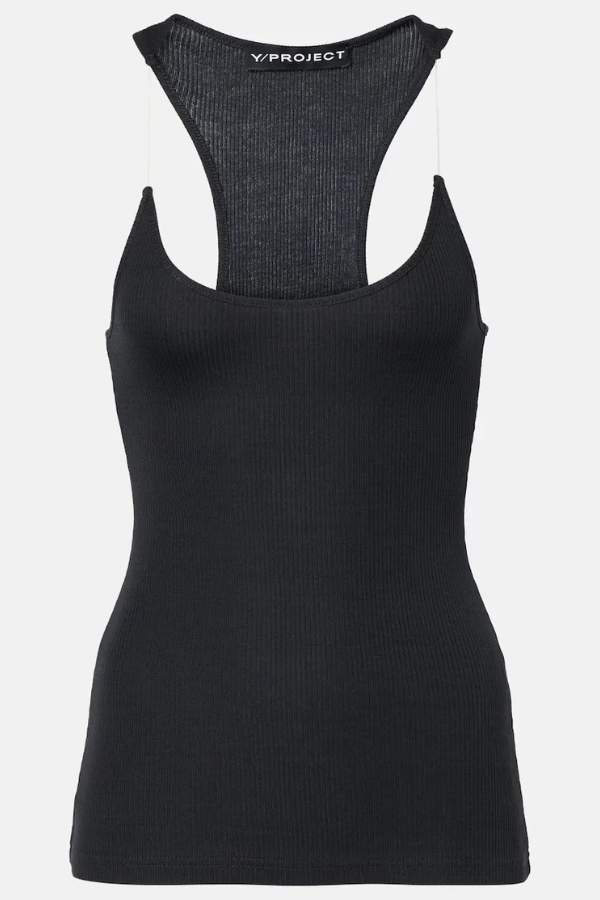 Tank Top Asymmetric Floating Strap Ribbed Sculpted Fit Casual Style