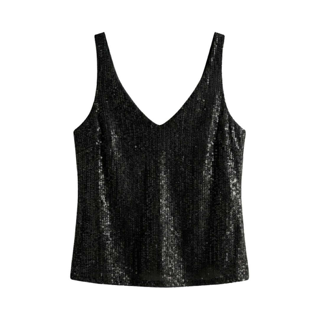 Top V Neck Sleeveless Sequin Detail Evening Party Style
