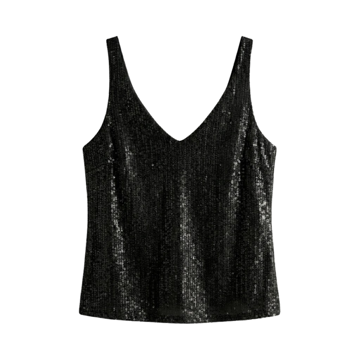 Top V Neck Sleeveless Sequin Detail Evening Party Style