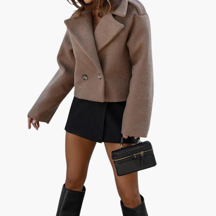 Womens Double Breasted Jacket with Notch Lapel and Oversized Fit