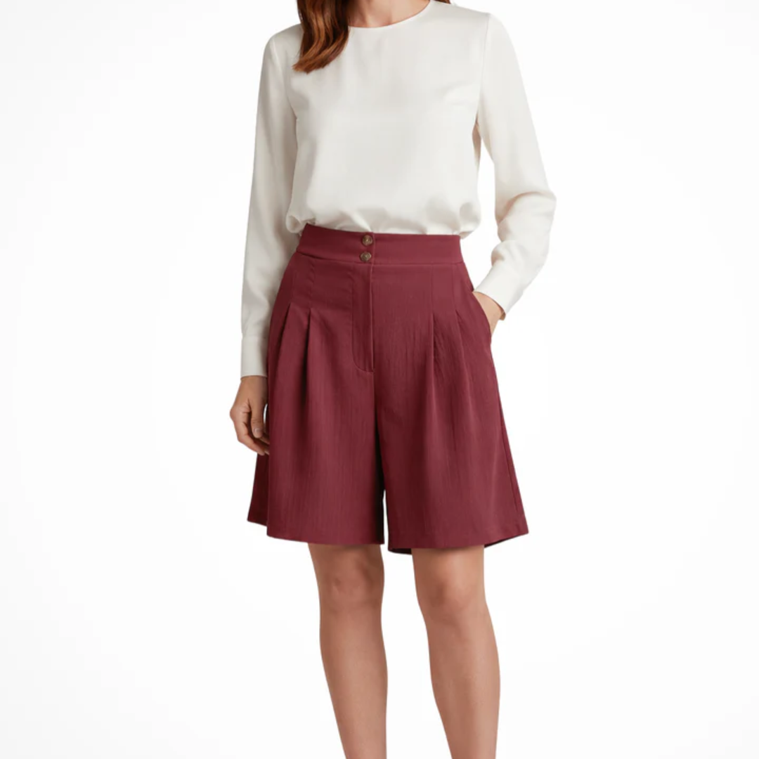Bermuda Shorts High Waist Structured Wide Leg Pleated Elegant Style