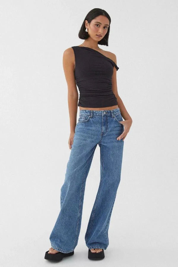 Top One Shoulder Ruched Asymmetric Fitted Minimal Style