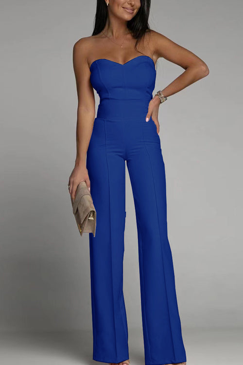 Strapless Jumpsuit Fitted Bodice Wide Leg Pants Elegant Style