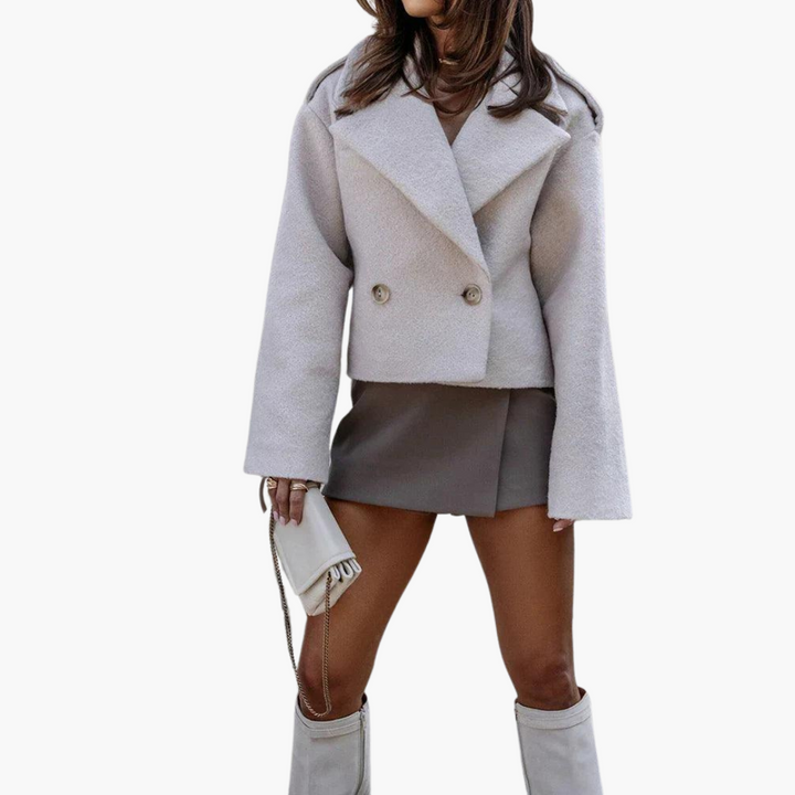 Womens Double Breasted Jacket with Notch Lapel and Oversized Fit