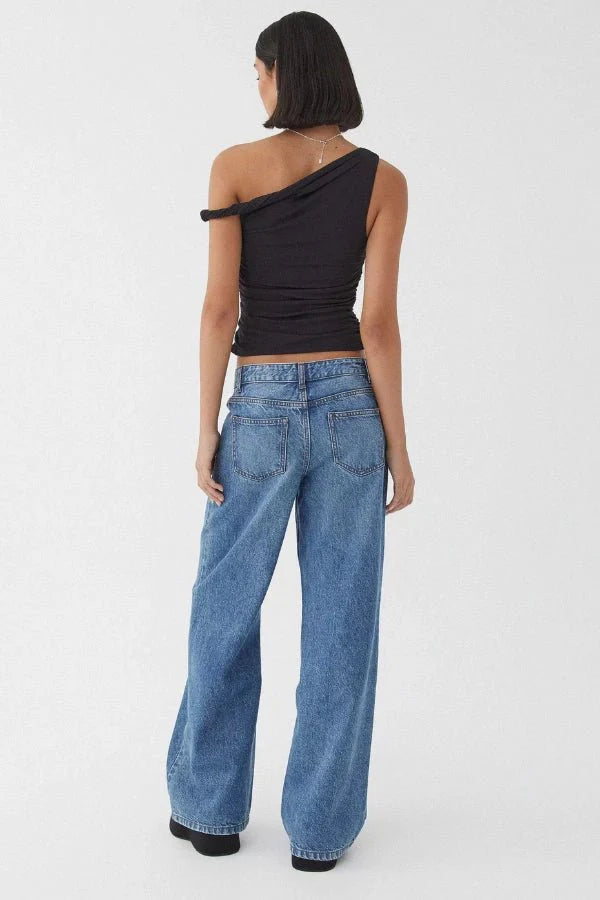 Top One Shoulder Ruched Asymmetric Fitted Minimal Style
