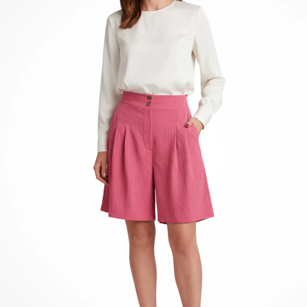 Bermuda Shorts High Waist Structured Wide Leg Pleated Elegant Style