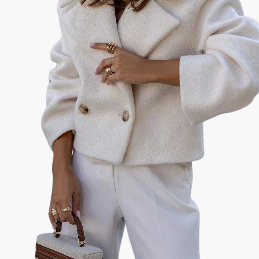 Womens Double Breasted Jacket with Notch Lapel and Oversized Fit