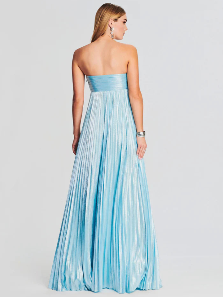 Long Strapless Dress for Women with Twisted Bodice and High Slit