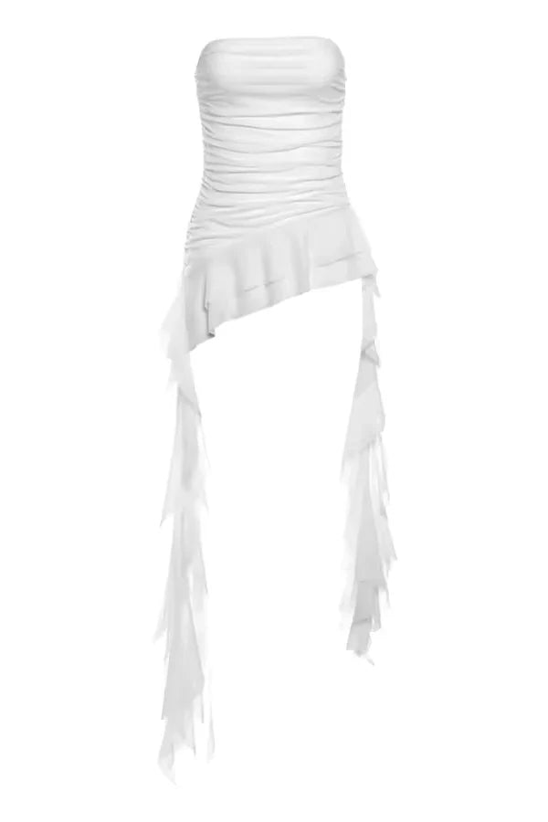 Ruffle Top Asymmetric Fitted Corset Sleeveless Elegant Statement Style