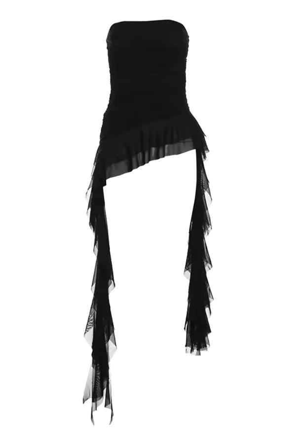Ruffle Top Asymmetric Fitted Corset Sleeveless Elegant Statement Style