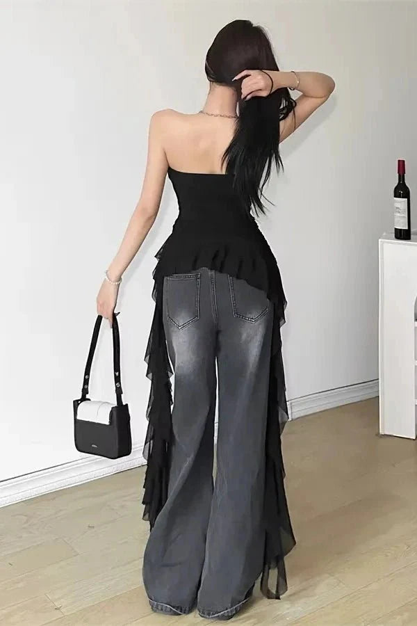Ruffle Top Asymmetric Fitted Corset Sleeveless Elegant Statement Style
