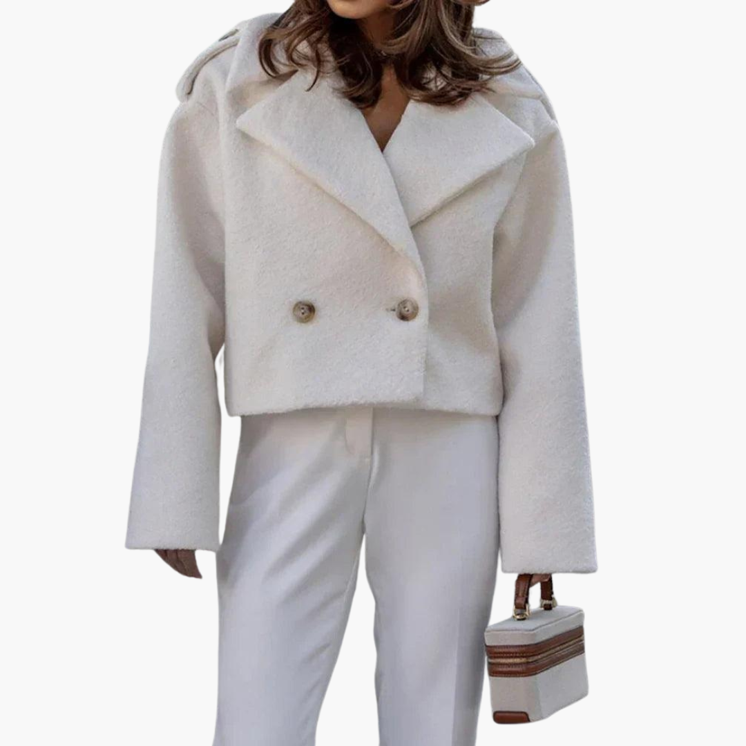 Womens Double Breasted Jacket with Notch Lapel and Oversized Fit