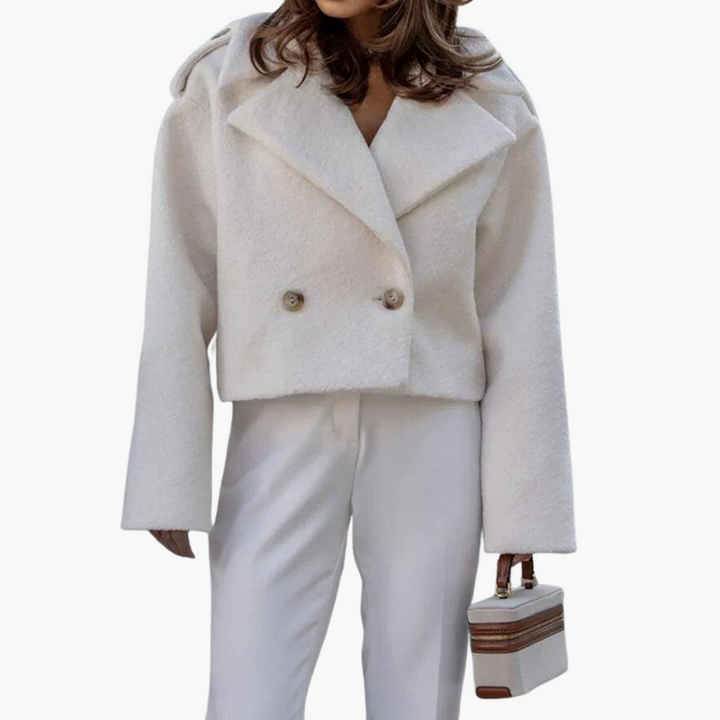Womens Double Breasted Jacket with Notch Lapel and Oversized Fit