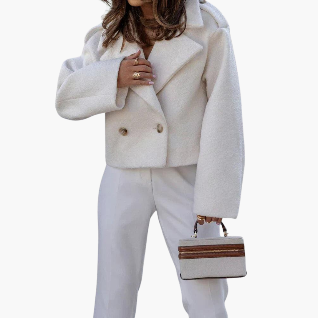 Womens Double Breasted Jacket with Notch Lapel and Oversized Fit