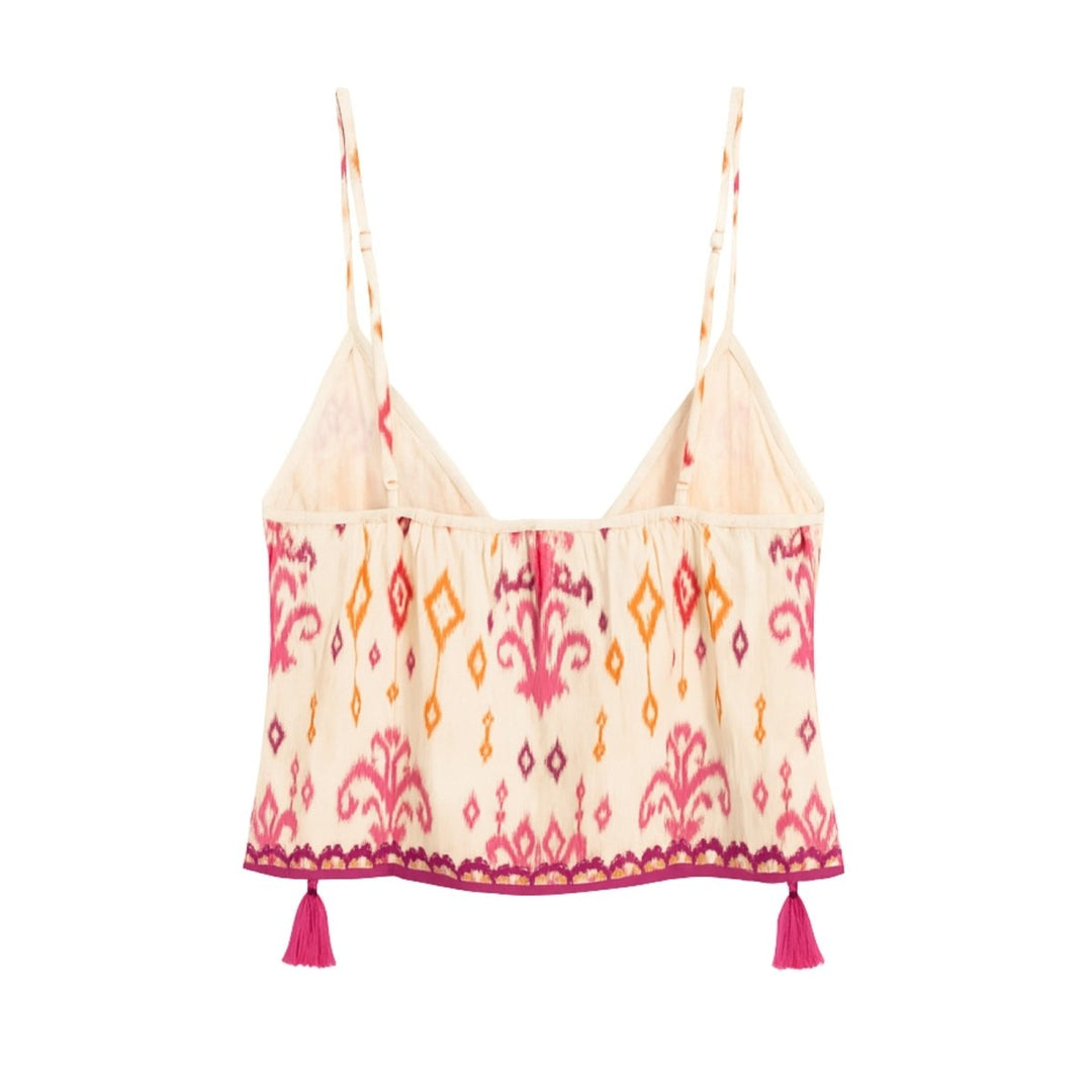 Sleeveless Top Boho Aztec Print V Neck Ruffle Detail Summer Style