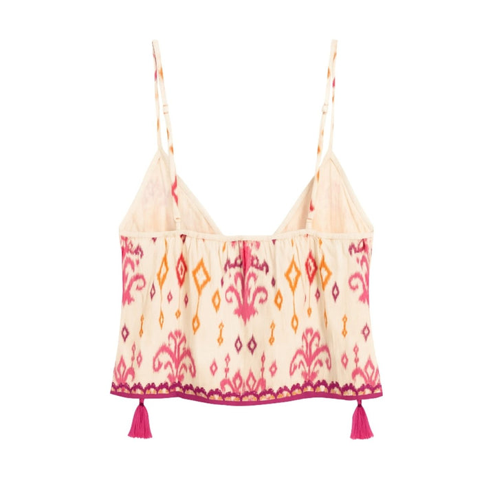 Sleeveless Top Boho Aztec Print V Neck Ruffle Detail Summer Style