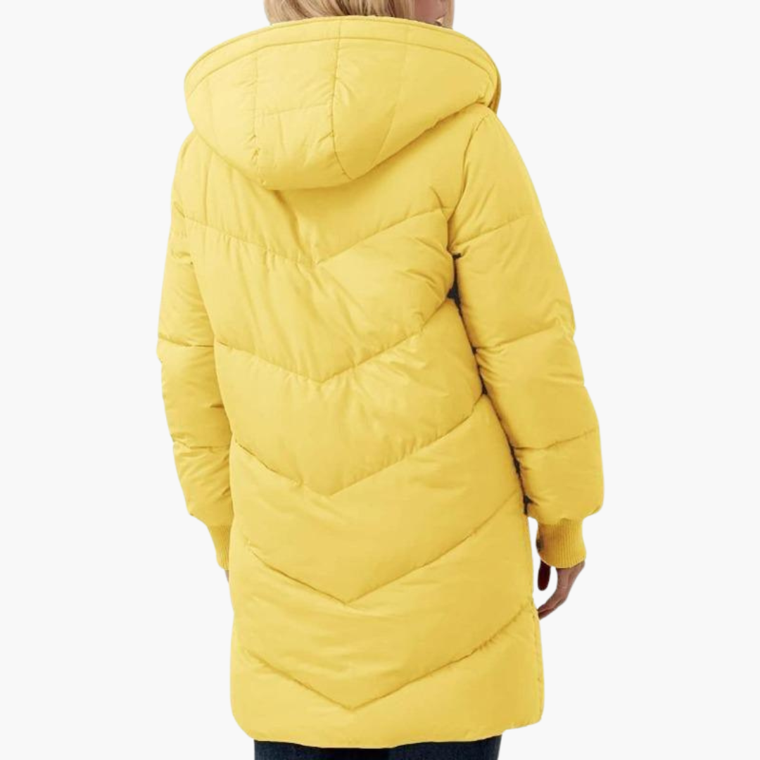 Womens Hooded Puffer Coat with Faux Fur Trim and Longline Fit