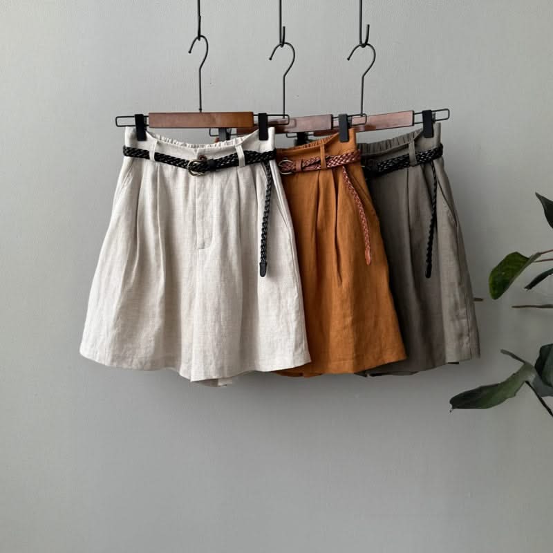 High Waist Linen Shorts Relaxed Fit Summer Casual Style