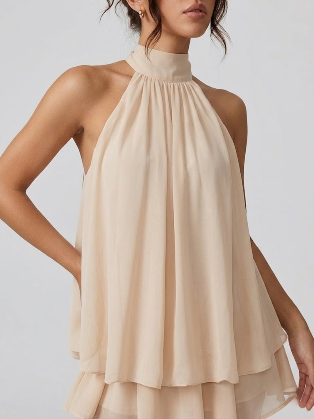 Short Halter Neck Backless Layered Ruffle Dress for Women