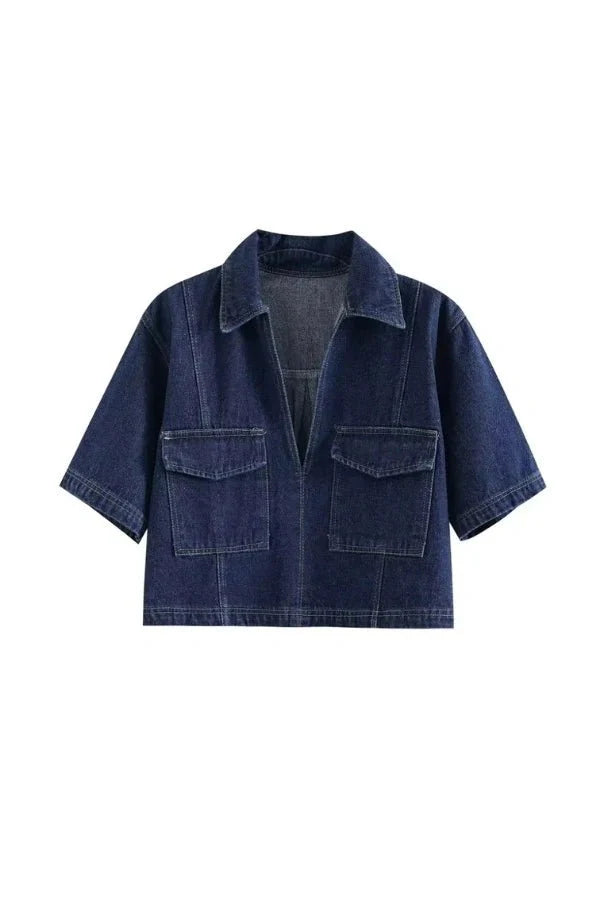 Two Piece Denim Shirt and Mini Skirt Set – Casual Everyday Style
