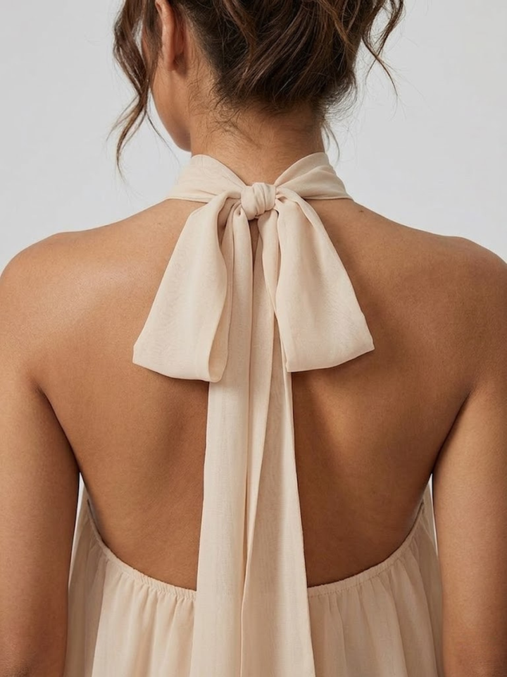 Short Halter Neck Backless Layered Ruffle Dress for Women