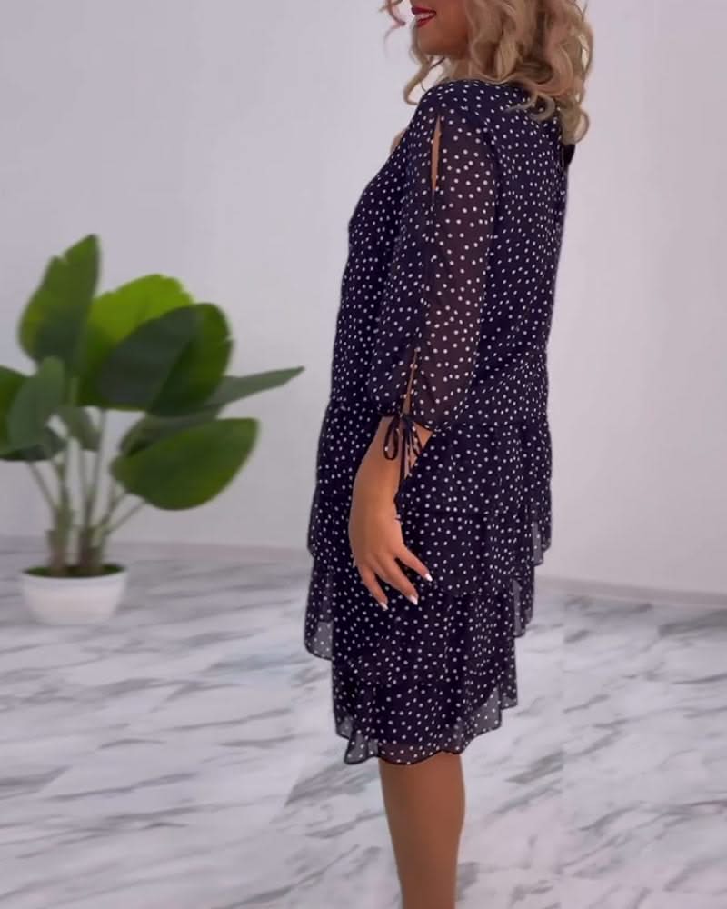 Tiered Midi Dress Polka Dot Flowing Silhouette Elegant Style