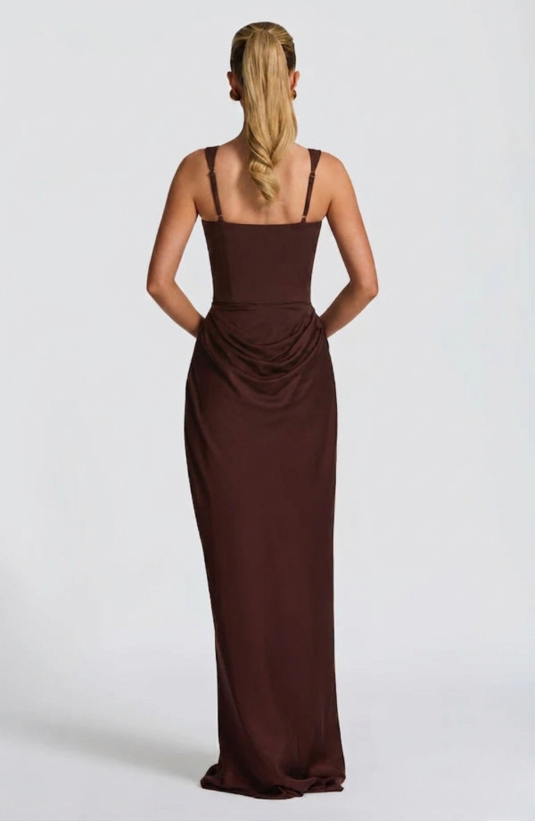 Long Bustier Dress Square Neckline Draped for Women