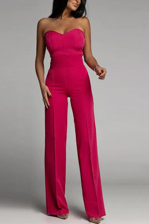Strapless Jumpsuit Fitted Bodice Wide Leg Pants Elegant Style