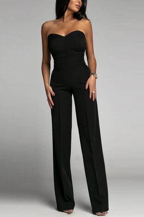 Strapless Jumpsuit Fitted Bodice Wide Leg Pants Elegant Style