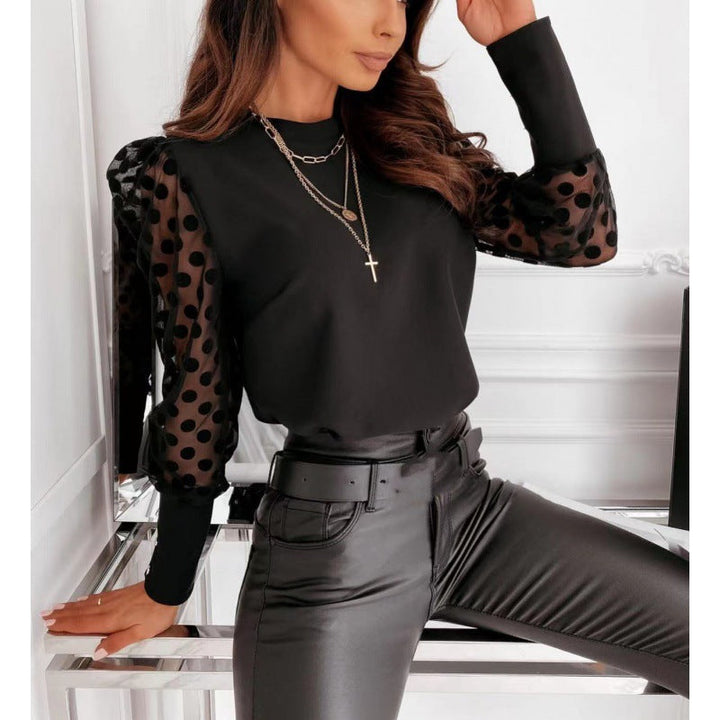 Blouse Round Neck Mesh Sleeve Long Sleeve Elegant Style