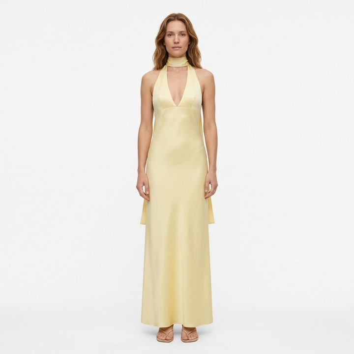 Evening Maxi Dress Deep V Neck Backless Elegant Silhouette Style