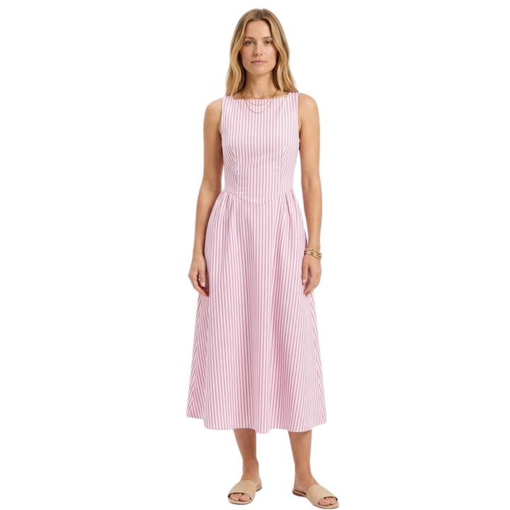 Maxi Dress Striped Sleeveless High Collar Elegant Summer Style
