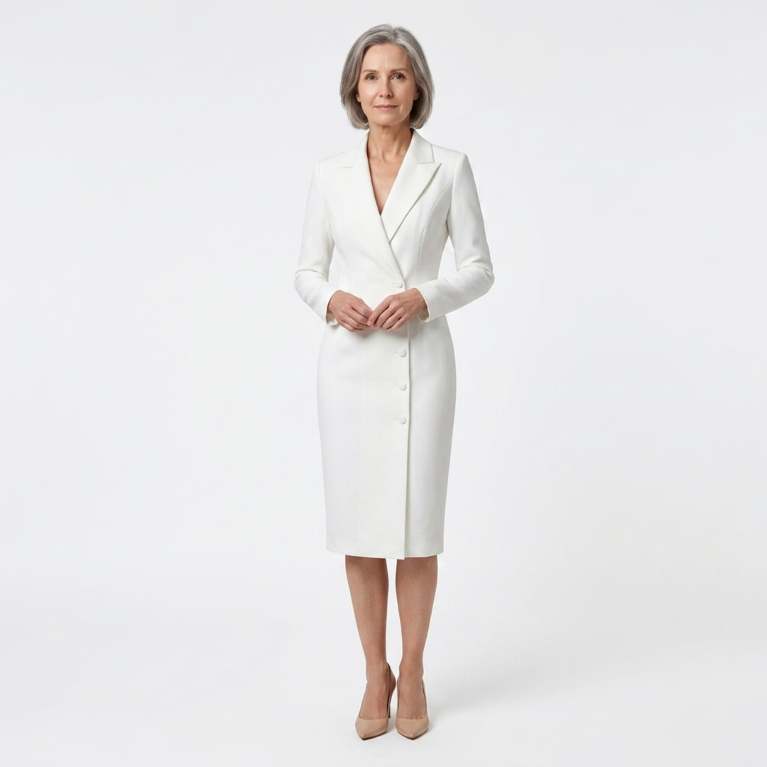 Blazer Midi Dress Long Sleeve Button Detail Office Elegant Style