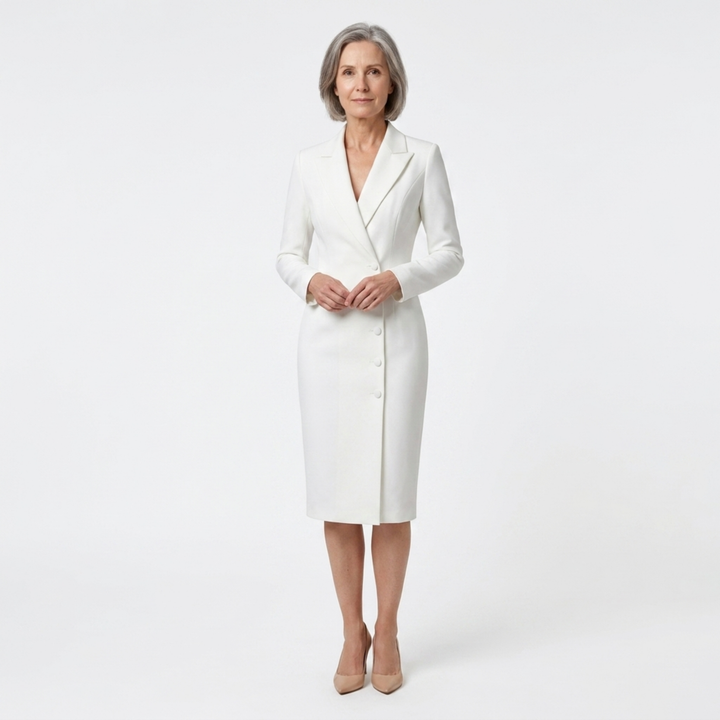 Blazer Midi Dress Long Sleeve Button Detail Office Elegant Style