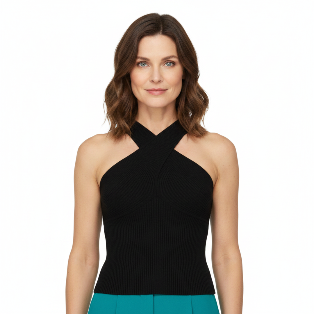 Cropped Knit Top Cross Halter Neck Open Back Summer Style