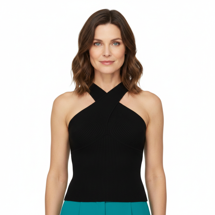 Cropped Knit Top Cross Halter Neck Open Back Summer Style