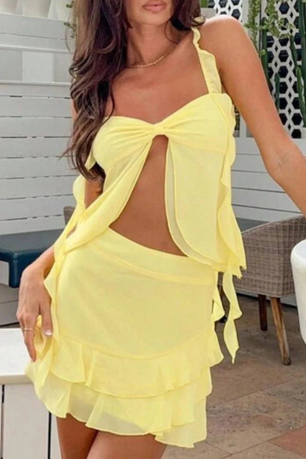 Two Piece Ruffle Cami Top and Mini Skirt Set – Flirty Summer Style