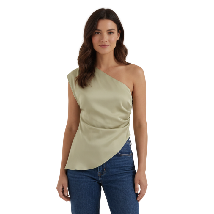 Top One Shoulder Gathered Detail Sculptural Hem Elegant Style