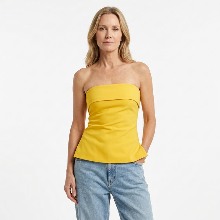 Strapless Cropped Top Linen Beach Summer Relaxed Fit