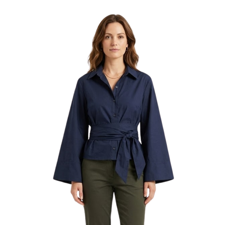 Top Tie Belt Wide Sleeve Relaxed Fit Casual Elegant Style