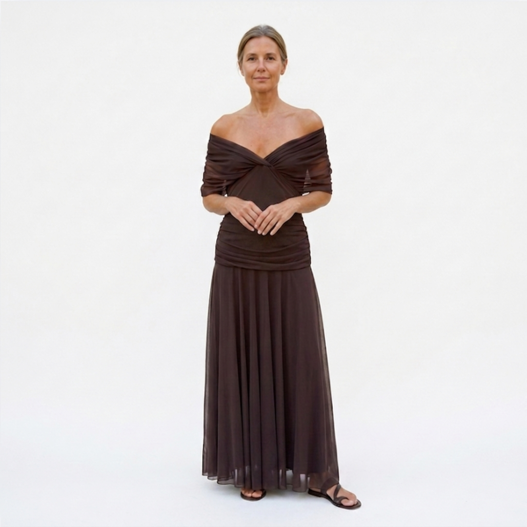 Maxi Dress Flared Skirt V Neck Floaty Sleeve Occasion Style