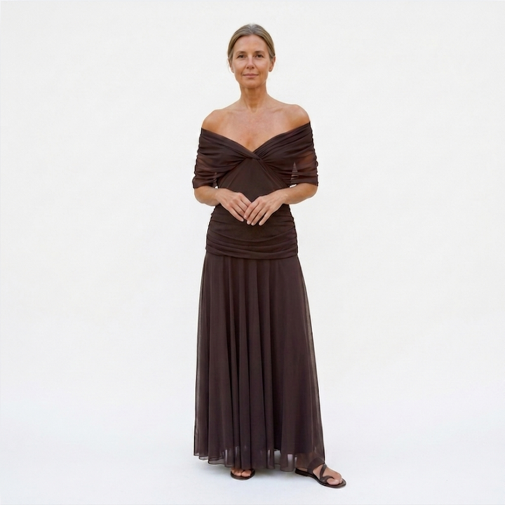 Maxi Dress Flared Skirt V Neck Floaty Sleeve Occasion Style
