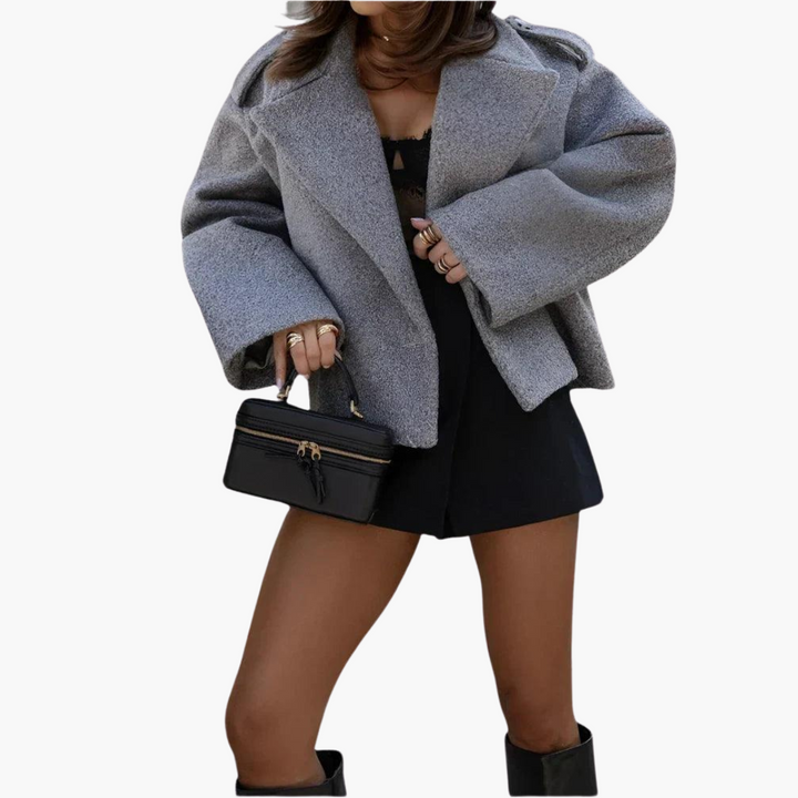 Womens Double Breasted Jacket with Notch Lapel and Oversized Fit